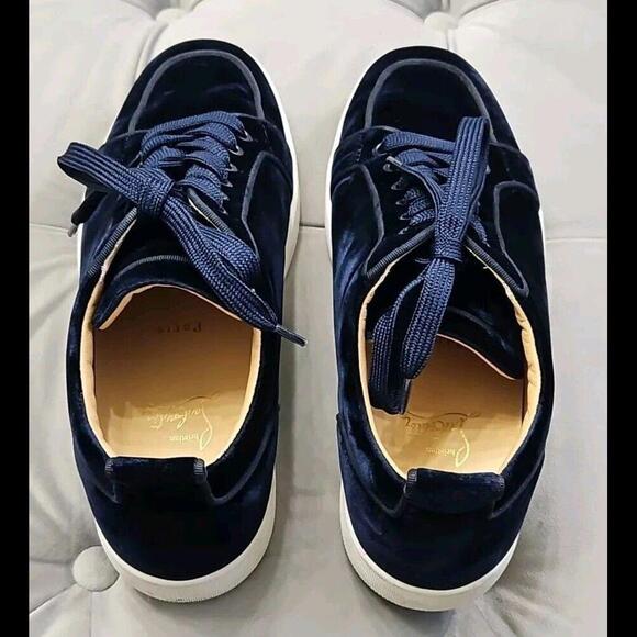 Christian Louboutin Navy Blue Velvet Lace Up Sneaker Flats Mens Shoes 42 9 - Picture 9 of 15